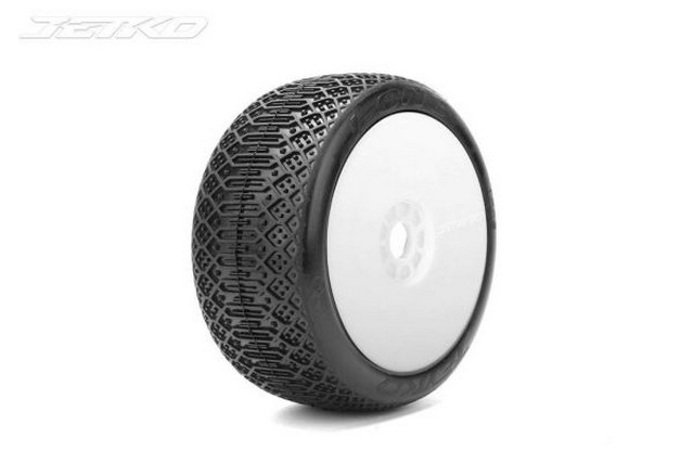 Jetko JK1009CSRW - J One Comp. Soft Belted 1:8 Buggy Pre-glued White Revo Rims (2)