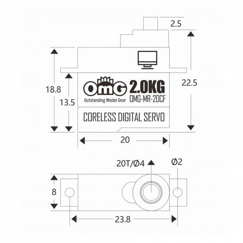 OMG MR-20CF - Micro Size 3kg Full Metal Programmable Coreless Digital Servo for MiNIZ 1/18 1/24 1/28 RC Cars (1 PCS)