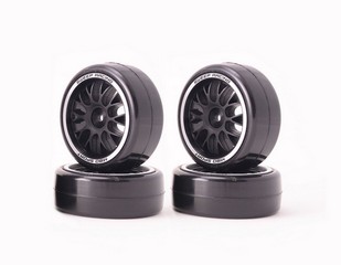 Sweep QTS Low Profile Tires 32deg w/BBS Black Spoke Wheels Pre-glued (4pcs5colors rings)