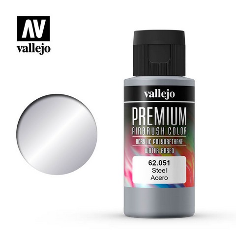 Vallejo VA62.051 - Premium RC - Steel (60ml Bottle)