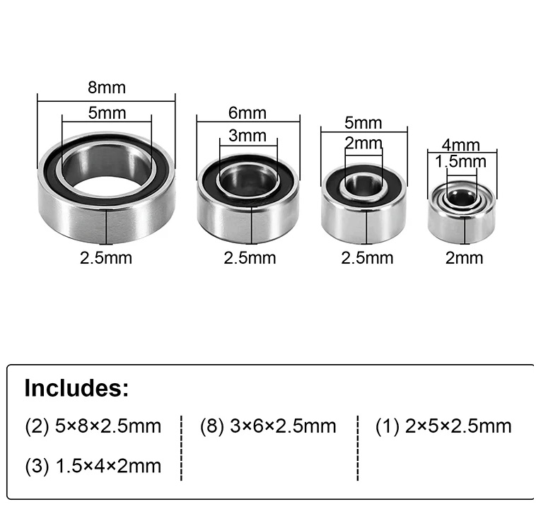 INJORA INJ-LOS-11 - Bearing Kit for 1/24 Buggy Losi Micro-B (14pcs)